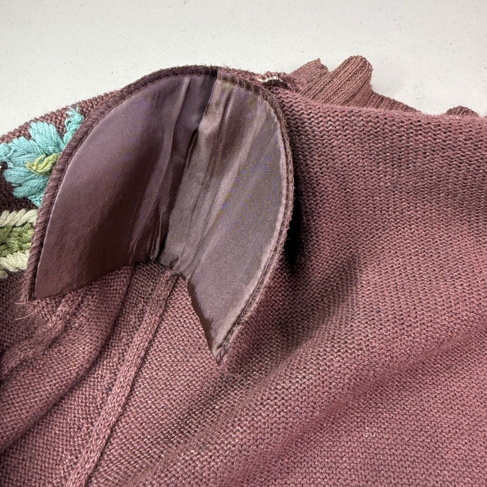 VTG Y2K Brown Floral Sweater Cardigan M Cottagecore Embroidered Grannycore Fall - Picture 7 of 7